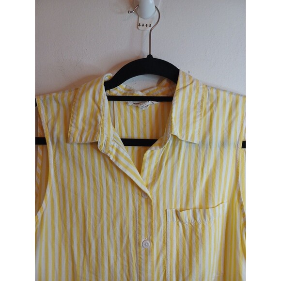 Beach Lunch Lounge Sleeveless Button Down Top Womens Small Yellow White Stripe - Picture 3 of 8